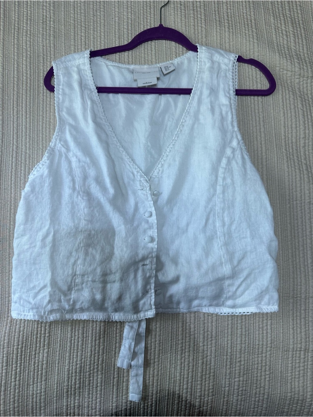 Women's White Linen Button-Front Tank Top Vest 100% Linen Laura Ashley